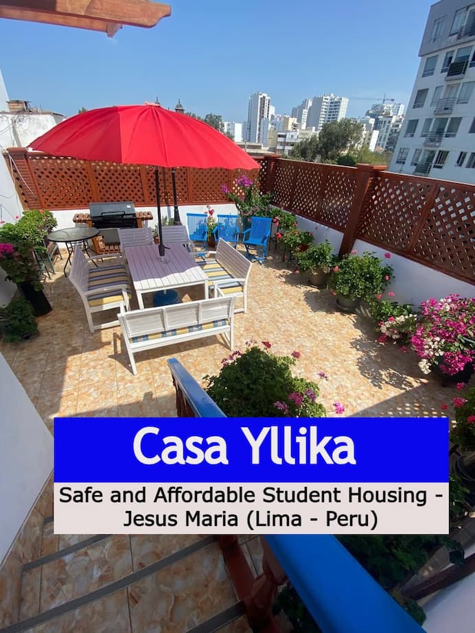 Casa Yllika safe and affordable student housing rooftop terrace with city views in Jesus Maria Lima Peru